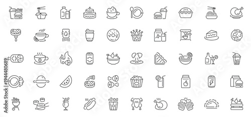 Gastronomy icons set. editable line icons, outline food and drink symbols