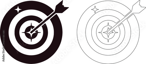 Black and white target silhouettes with arrow hitting bullseye