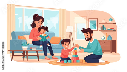 Family Playing Together with Toys at Home.
