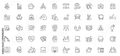 Lifestyle icons set. editable line icons, outline, wellness and leisure symbols