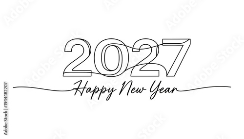A happy new year 2027 illustration with a modern outline design