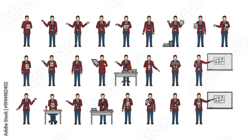 Character Poses: A diverse collection of character poses showcasing different actions and scenarios, suitable for illustration or design.