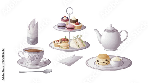 Tea Set with Cupcakes and Tea Cups.