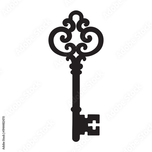 An ornate vintage key design featuring elaborate curls and flourishes a striking silhouette high-quality professional