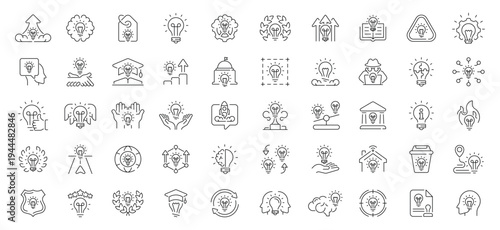 Mindset related icons collection. Mindset vector icons in line style. Idea icons set. Creativity outline icons