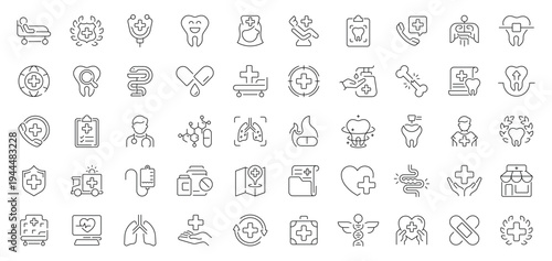 Healthcare icons set. editable line icons for medical and wellness design