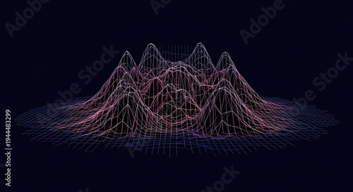 Complex geometric surface exhibiting negative and positive Gaussian curvature, illustrating differential geometry concepts and theoretical physics, technological, space, flow