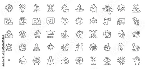 Marketing icons set. linear, editable line icons, branding and promotion symbols