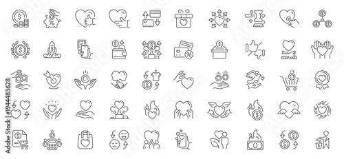Donation and charity icons set. editable line, outline, fundraising symbols