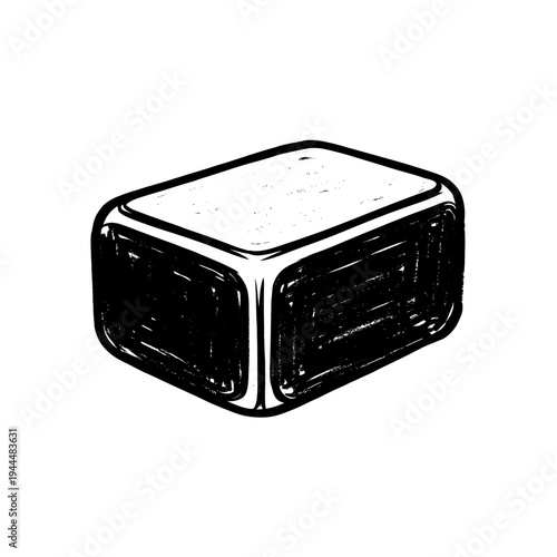 Simple black and white sketch of a rectangular prism with rounded edges on a white background