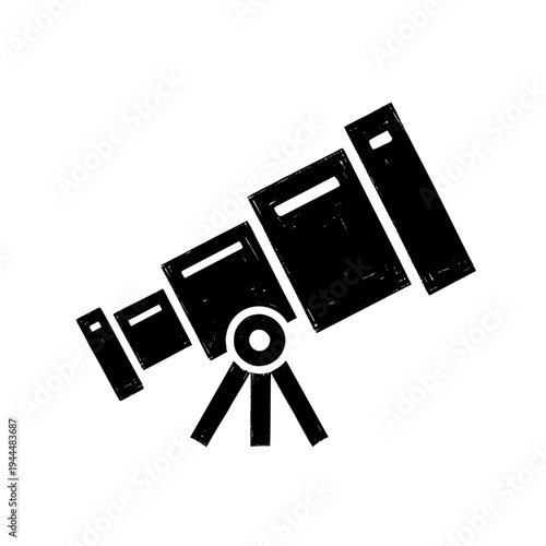Simple black silhouette of a telescope on a tripod, isolated on a white background