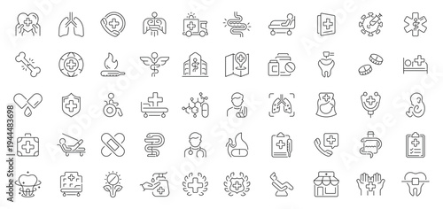 Medical icons set. editable line icons for healthcare, outline, hospital, and health