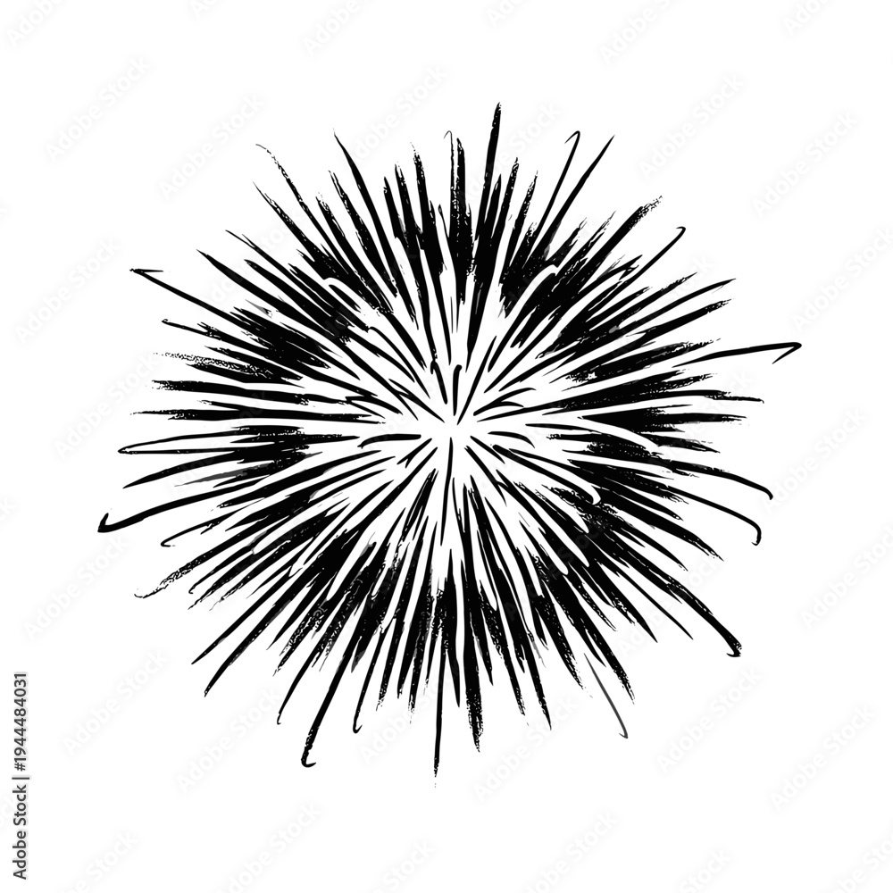 Fototapeta premium Abstract black ink splash resembling a firework burst on a white background