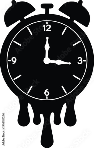 Melting alarm clock dripping time away in surreal artistic style