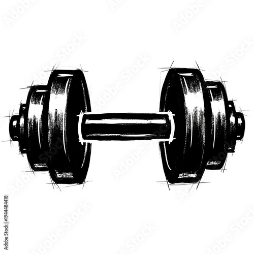 Black and white sketch of a dumbbell, symbolizing strength and fitness training