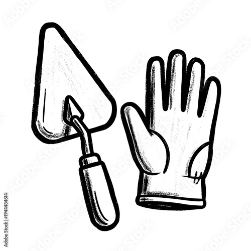 Trowel and protective glove illustration for construction and DIY projects