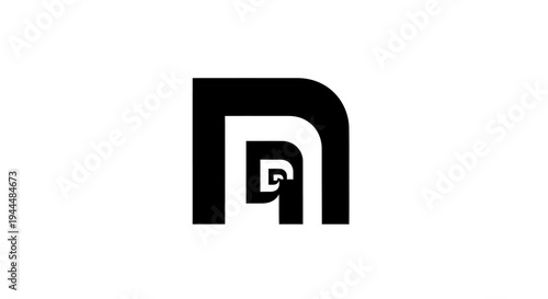 Modern abstract black and white graphic design featuring a repeating nested rounded geometric shape, creating an infinite optical illusion.