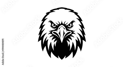 Fierce Eagle Head Mascot Illustration in Black and White. Majestic Bird of Prey with Intense Gaze, Symbolizing Strength and Freedom.