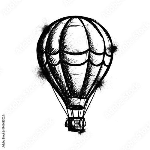 Vintage hot air balloon illustration with a sketchy, grunge spray paint effect