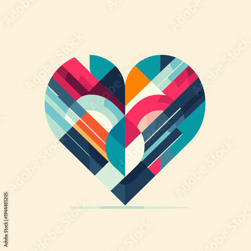 Colorful geometric heart design, vibrant and modern, abstract art, digital illustration