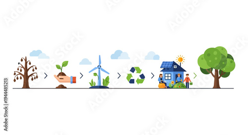 Path to Sustainability: Environmental Restoration Journey with Reforestation, Green Energy, Recycling, and Eco-Friendly Living