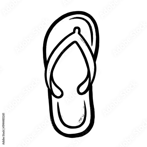 Simple black and white line drawing of a single flip-flop sandal