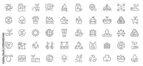 Organic and eco icons set. line, editable, sustainability and green symbols