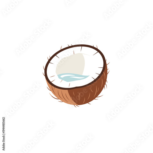 Freshly cut coconut with clear water inside, isolated on a white background