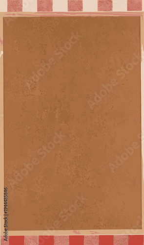 Empty cork board background with red gingham checkered frame and copy space