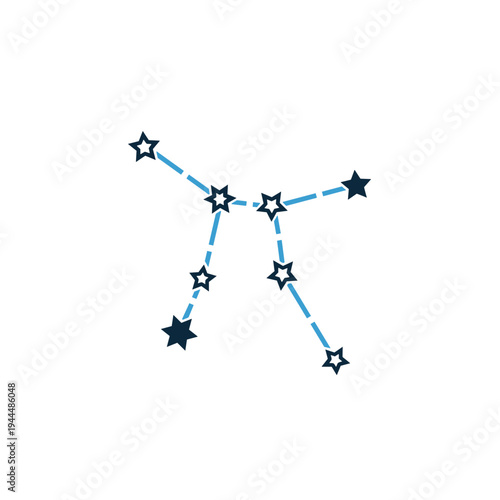 Stylized constellation of stars connected by blue lines on a white background