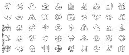 Ecosystem icons set. editable line icons, linear style, nature and environment symbols