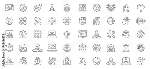 Technology essentials icons set. editable line icons, flat, digital and tech symbols