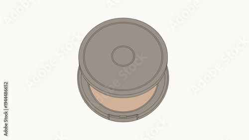 Round makeup powder compact with open lid and tan pressed powder inside for a smooth skin finish on white background.