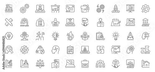 Operation icons set: editable line icons with outline style, symbols, editable stroke