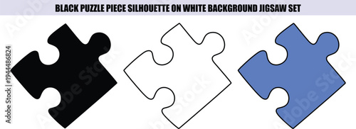 Black puzzle piece silhouette on white background with blue and outlined pieces