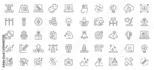Inspiration icons set. editable line icons, outline, creativity and design tools