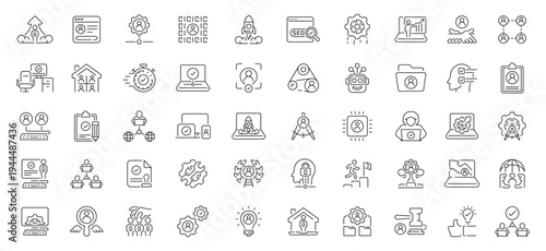 Customer management icons set. editable line icons, outline, service symbols