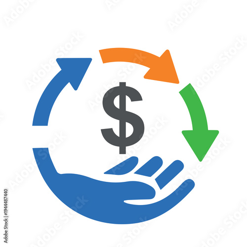 Icon of dollar sign in circle made of arrows. Coin with dollar sign simple on white background.