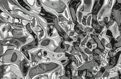 Abstract futuristic background with liquid chrome metal ripples and silver molten textures