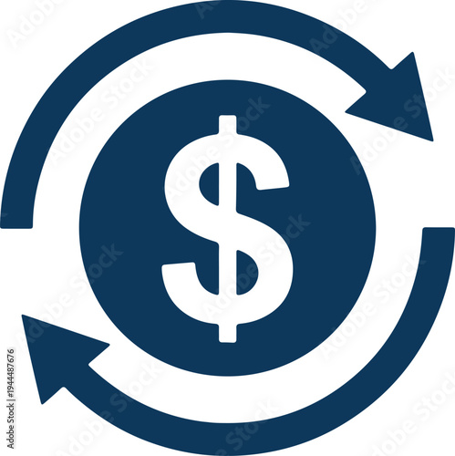 Blue Dollar Coin with Circular Refresh Arrows Vector Icon Representing Currency Exchange and Money Circulation