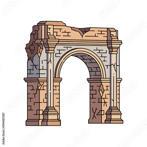 Ancient Roman triumphal arch in ruins, a symbol of historical decay and passage of time
