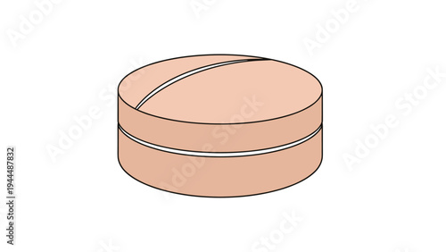 Circular peach colored makeup compact or cushion foundation case with a modern design shown from a side perspective on white.