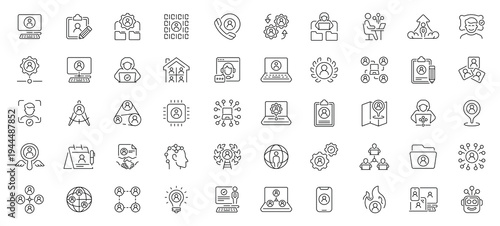 User management icons set: editable line icons, outline, admin and profile tools