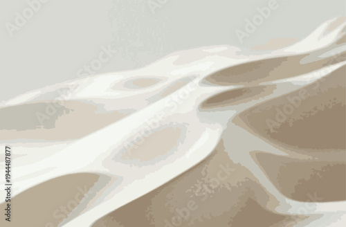 Abstract minimalist desert landscape with flowing sand dune patterns in beige and white