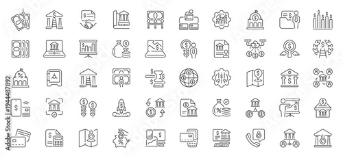 Banking icons set. editable line icons, outline, finance, transaction symbols