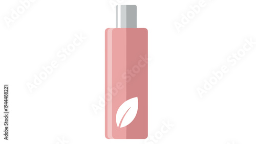Tall pink bottle featuring a white leaf icon suitable for organic shampoo, conditioner, or body wash product branding and packaging design.