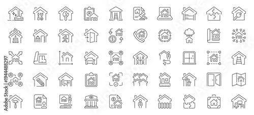 Home and real estate icons set. editable line icons, outline, vector symbols