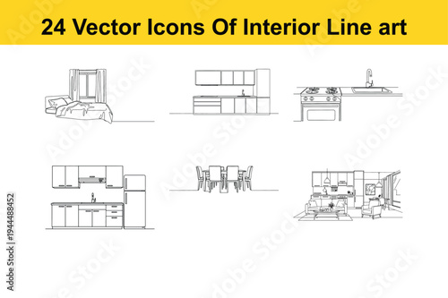 set of interior line art vector icons