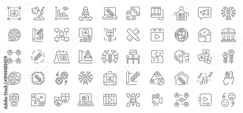 Creative studio icons set. editable line icons, outline, design, and media symbols