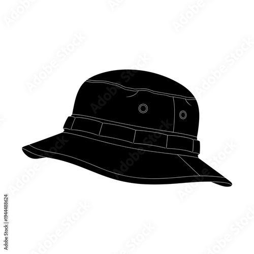 Black silhouette of a boonie hat with a wide brim and a band around the crown